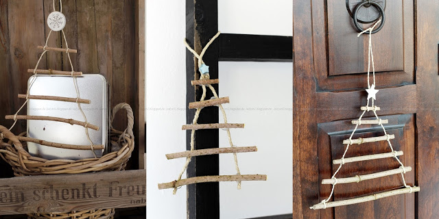 Mehrere Dekorationsbeispiele zu DIY Weihnachtsbaum aus Ästen